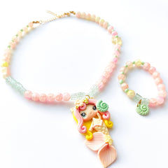 Coral Bloom Mermaid Necklace & Bracelet Set