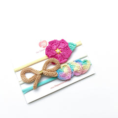 Hearts Blossoms & Bows Headband Set