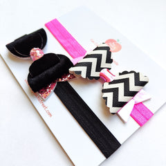 Black Pink Bow & Headband Set