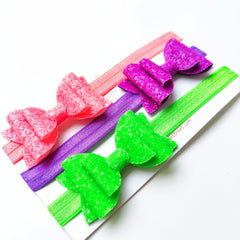 Neon Sparkle Bow Headband Set