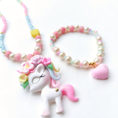 Sparkling Unicorn Necklace Bracelet Set