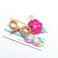 Hearts Blossoms & Bows Headband Set