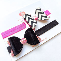 Black Pink Bow & Headband Set