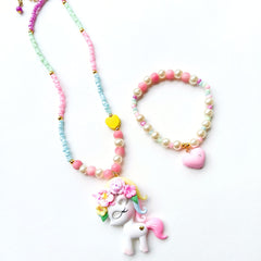 Sparkling Unicorn Necklace Bracelet Set