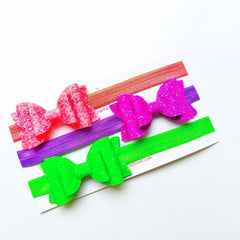 Neon Sparkle Bow Headband Set