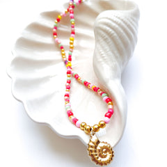 Coral Sunset Shell Choker- Gold Plated