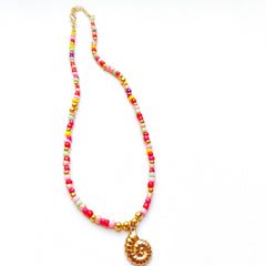 Coral Sunset Shell Choker- Gold Plated