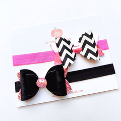 Black Pink Bow & Headband Set