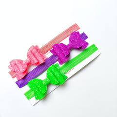 Neon Sparkle Bow Headband Set