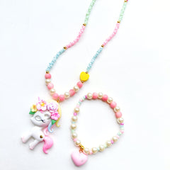 Sparkling Unicorn Necklace Bracelet Set