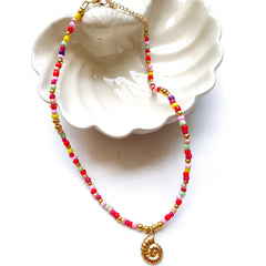 Coral Sunset Shell Choker- Gold Plated