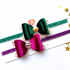 Luxurious Velvet Bow Headband Set of 2- Emerald & Amethyst