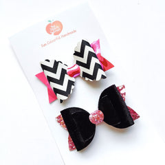 Black Pink Bow & Headband Set