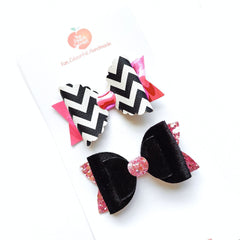 Black Pink Bow & Headband Set