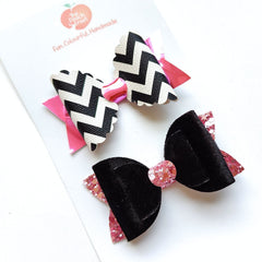 Black Pink Bow & Headband Set