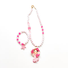 Pink Mermaid Barbie Necklace & Bracelet Set