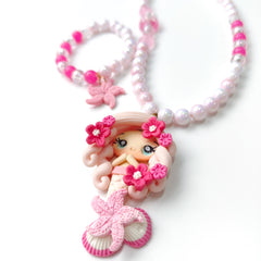 Pink Mermaid Barbie Necklace & Bracelet Set