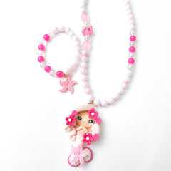 Pink Mermaid Barbie Necklace & Bracelet Set