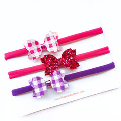 Set of 3 Micro Bow Headbands- Pink