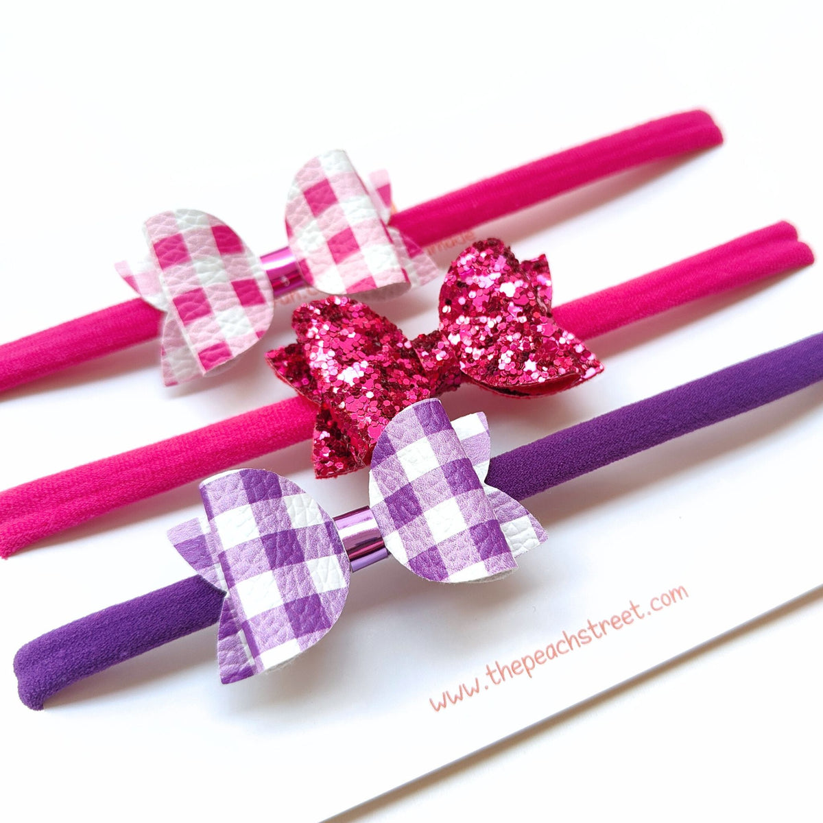 Set of 3 Micro Bow Headbands- Pink